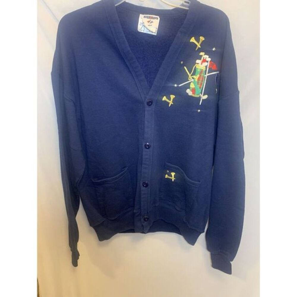 Unisex OSFM Jerzees Golf Embroidered Vintage Grandpa‎ Cardigan Navy 90S